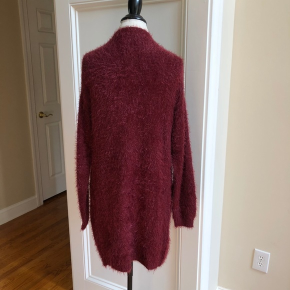 Faux Fur Cardigan Duster New S M L Cranberry Fuzzy - Picture 8 of 8